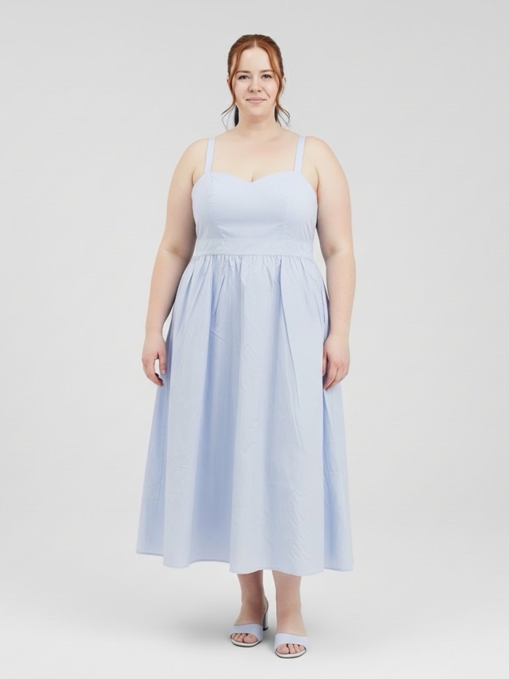 well worn light blue midi dress with adjustable straps